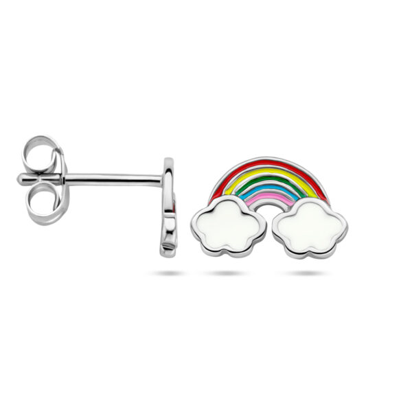 oorknoppen emaille regenboog zilver gerhodineerd - Afbeelding 3