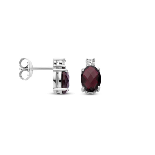 oorknoppen granaat en zirkonia 10,5 mm zilver gerhodineerd - Afbeelding 3