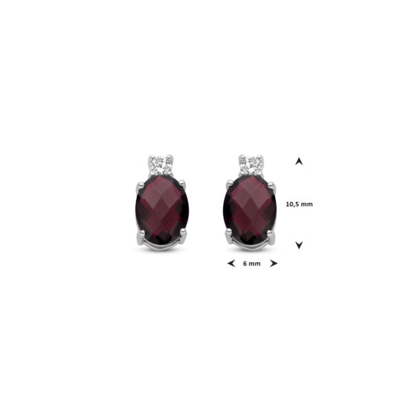 oorknoppen granaat en zirkonia 10,5 mm zilver gerhodineerd - Afbeelding 4