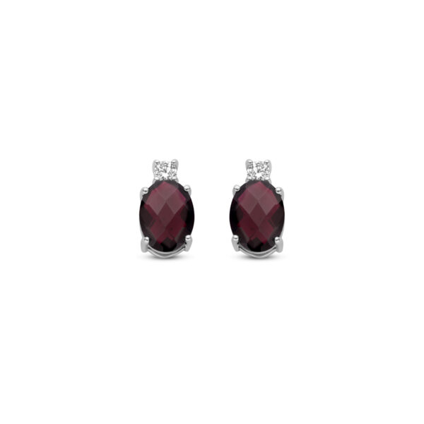 oorknoppen granaat en zirkonia 10,5 mm zilver gerhodineerd