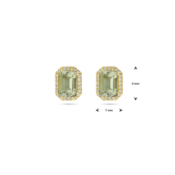 oorknoppen groen amethist en diamant 0.14ct (2x 0.07ct) h si halo 18K geelgoud - Afbeelding 4