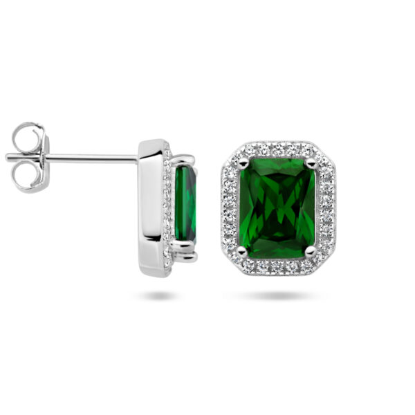 oorknoppen groen en wit zirkonia halo zilver gerhodineerd - Afbeelding 3