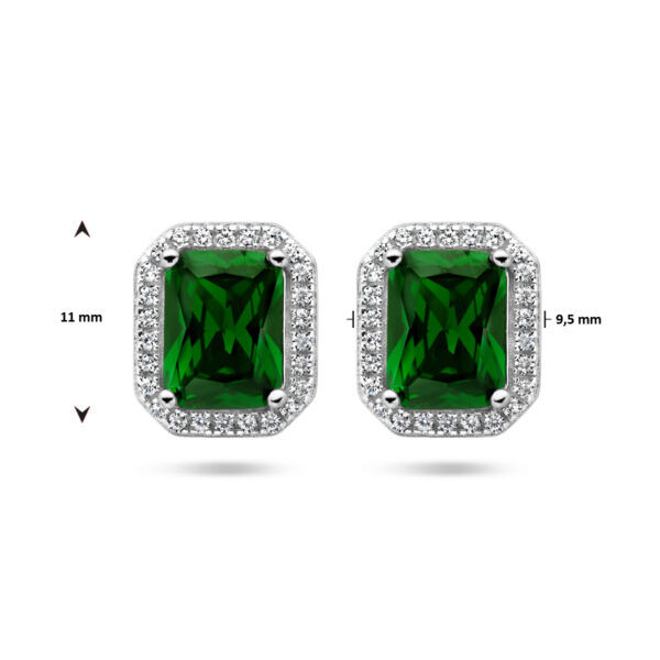 oorknoppen groen en wit zirkonia halo zilver gerhodineerd - Afbeelding 4