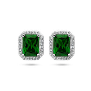 oorknoppen groen en wit zirkonia halo zilver gerhodineerd
