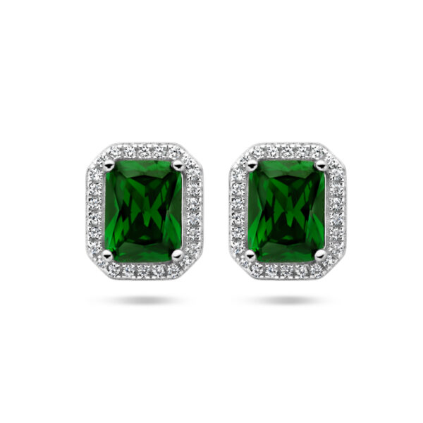 oorknoppen groen en wit zirkonia halo zilver gerhodineerd