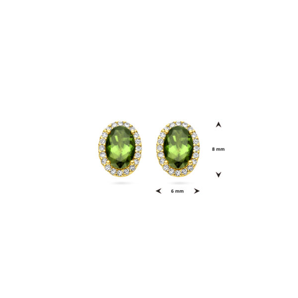 oorknoppen groen toermalijn en diamant 0.12ct (2x 0.06ct) h si halo 14K geelgoud - Afbeelding 4