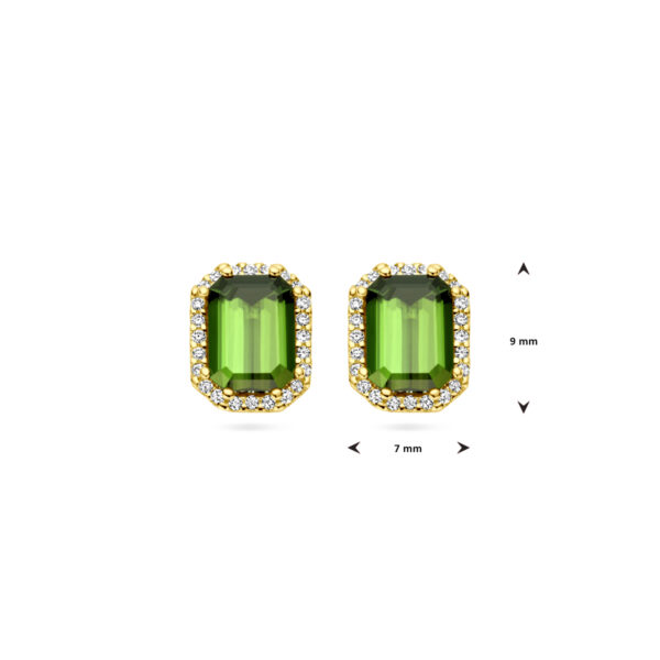 oorknoppen groen toermalijn en diamant 0.14ct (2x 0.07ct) h si halo 14K geelgoud - Afbeelding 4