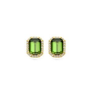 oorknoppen groen toermalijn en diamant 0.14ct (2x 0.07ct) h si halo 14K geelgoud