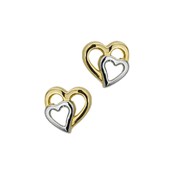 oorknoppen hart bicolor gestift 14K geelgoud