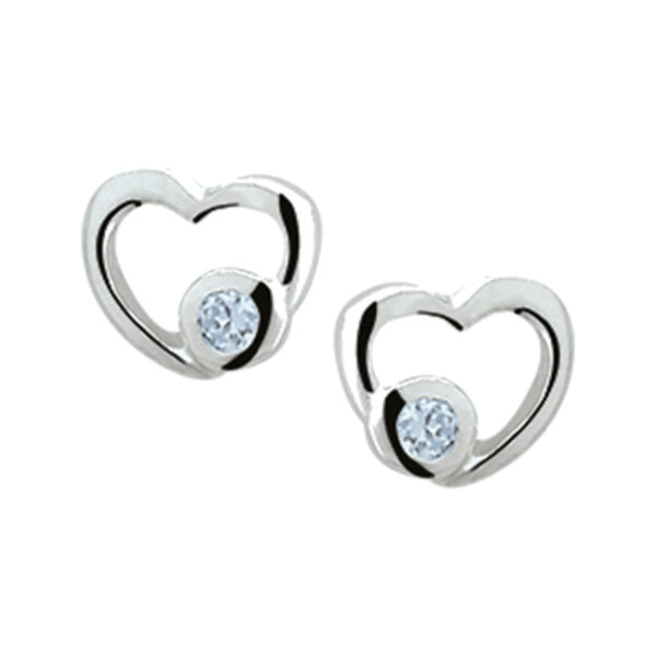 oorknoppen hart blauw zirkonia zilver wit