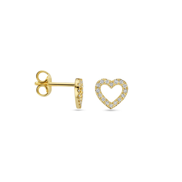 oorknoppen hart diamant 0.11ct (2x 0.055ct) h si 7 mm 14K geelgoud - Afbeelding 3