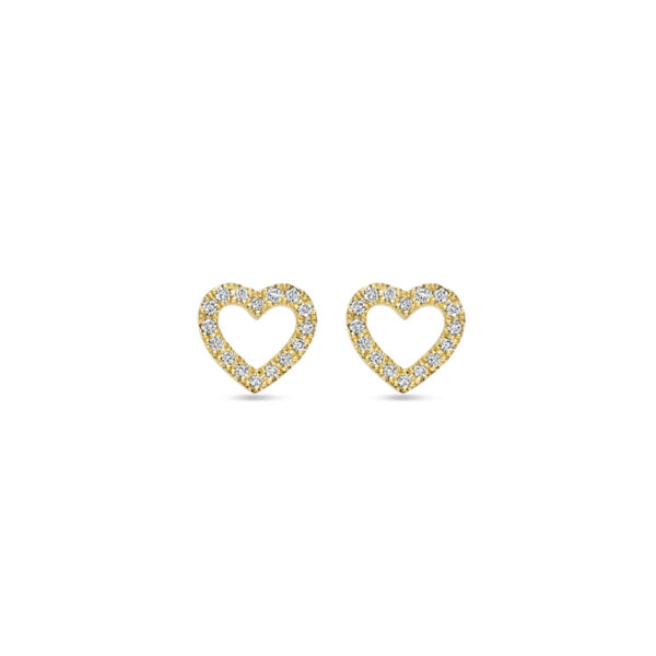 oorknoppen hart diamant 0.11ct (2x 0.055ct) h si 7 mm 14K geelgoud