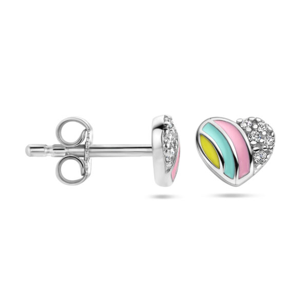 oorknoppen hart en zirkonia zilver gerhodineerd - Afbeelding 3