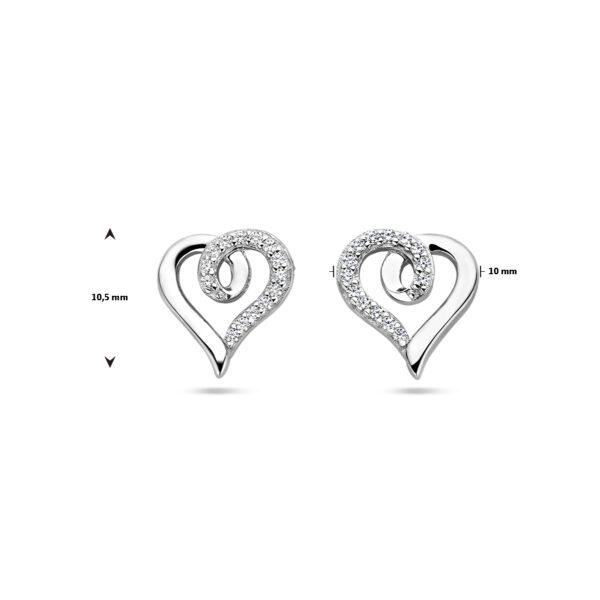oorknoppen hart en zirkonia zilver gerhodineerd - Afbeelding 4