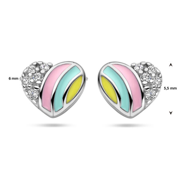 oorknoppen hart en zirkonia zilver gerhodineerd - Afbeelding 4