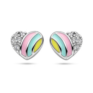oorknoppen hart en zirkonia zilver gerhodineerd