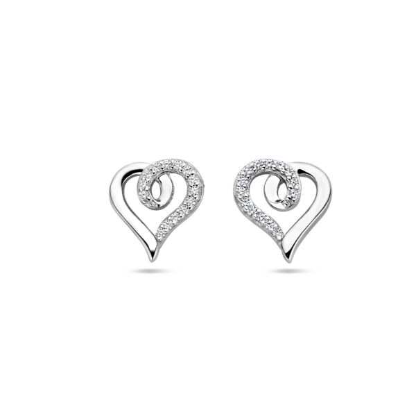 oorknoppen hart en zirkonia zilver gerhodineerd
