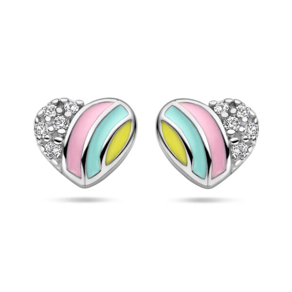 oorknoppen hart en zirkonia zilver gerhodineerd