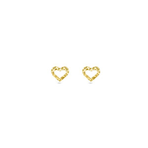 oorknoppen hart gediamanteerd 14K geelgoud