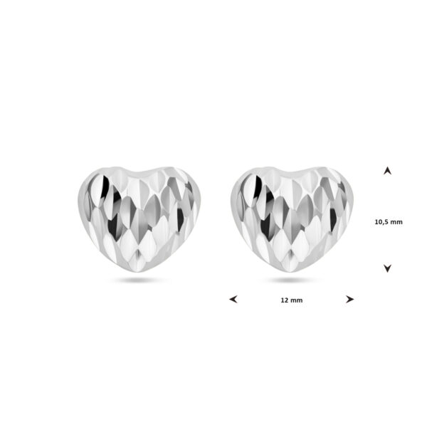 oorknoppen hart gediamanteerd zilver gerhodineerd - Afbeelding 4