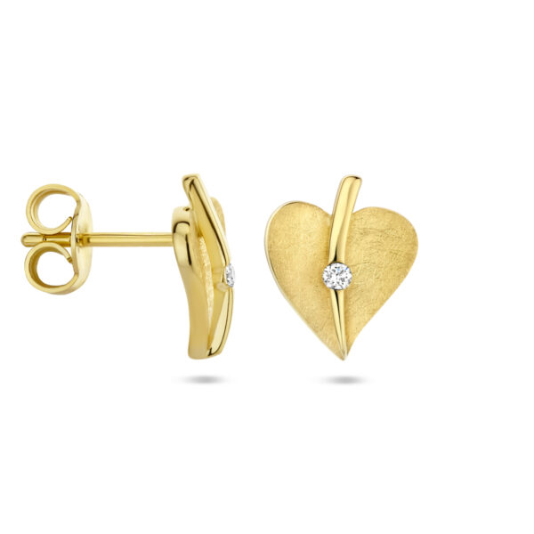 oorknoppen hart gescratcht diamant 0.04ct (2x 0.02ct) h si 14K geelgoud - Afbeelding 3