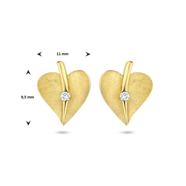 oorknoppen hart gescratcht diamant 0.04ct (2x 0.02ct) h si 14K geelgoud - Afbeelding 4