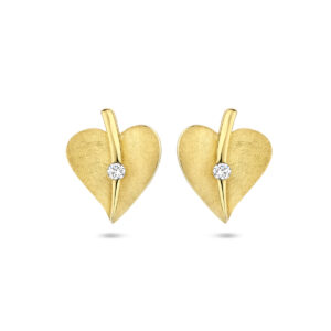 oorknoppen hart gescratcht diamant 0.04ct (2x 0.02ct) h si 14K geelgoud