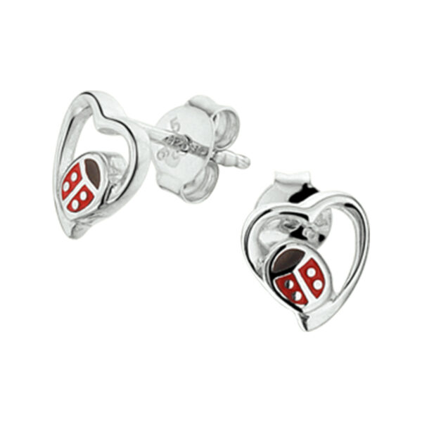 oorknoppen hart lieveheersbeestje zilver gerhodineerd