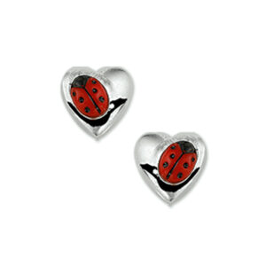 oorknoppen hart lieveheersbeestje zilver wit
