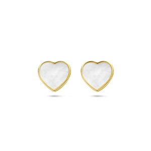 oorknoppen hart parelmoer 14K geelgoud