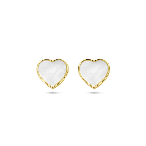 oorknoppen hart parelmoer 14K geelgoud
