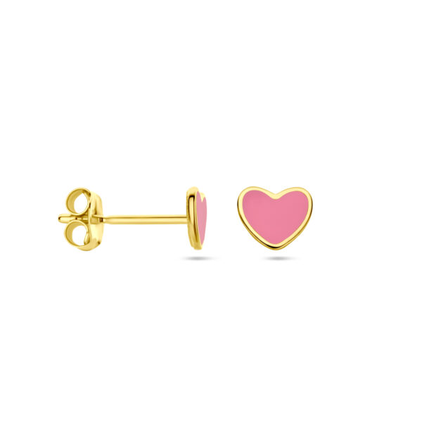 oorknoppen hart roze epoxy 14K geelgoud - Afbeelding 3