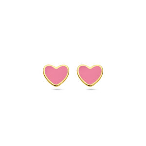 oorknoppen hart roze epoxy 14K geelgoud