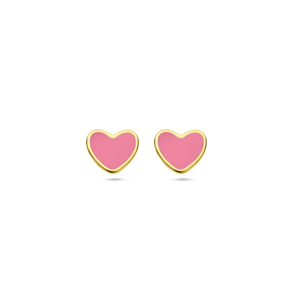 oorknoppen hart roze epoxy 14K geelgoud
