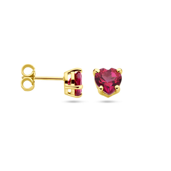 oorknoppen hart roze topaas 14K geelgoud - Afbeelding 3