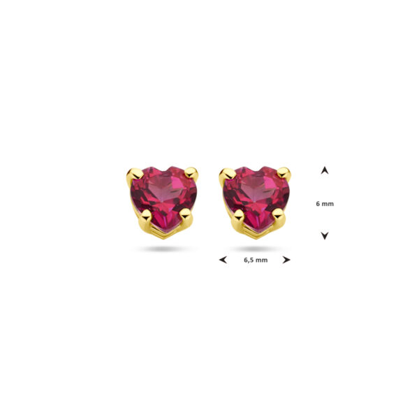 oorknoppen hart roze topaas 14K geelgoud - Afbeelding 4