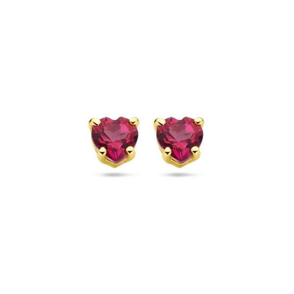 oorknoppen hart roze topaas 14K geelgoud