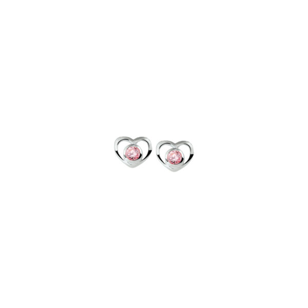 oorknoppen hart roze zirkonia zilver wit - Afbeelding 2