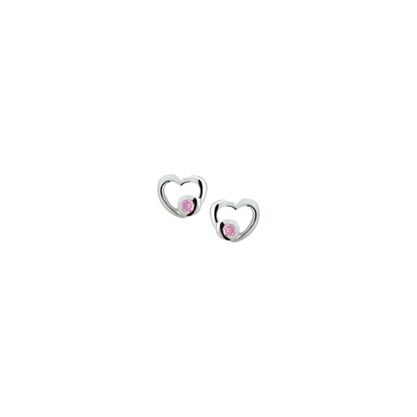 oorknoppen hart roze zirkonia zilver wit - Afbeelding 2