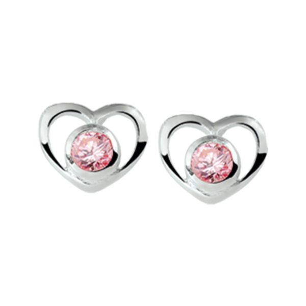 oorknoppen hart roze zirkonia zilver wit