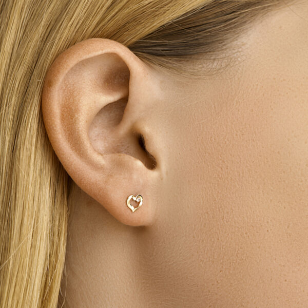 oorknoppen hart zirkonia 14K geelgoud - Afbeelding 2