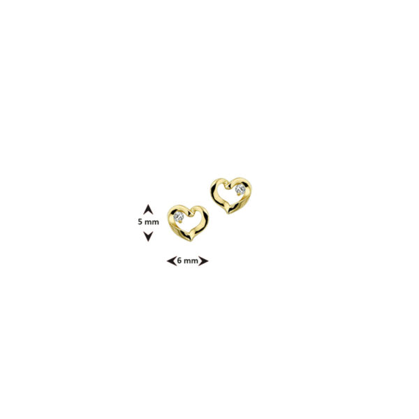 oorknoppen hart zirkonia 14K geelgoud - Afbeelding 3