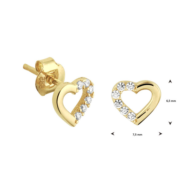 oorknoppen hart zirkonia 14K geelgoud - Afbeelding 3