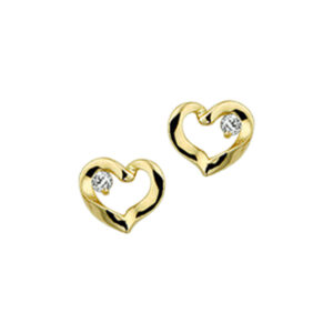 oorknoppen hart zirkonia 14K geelgoud