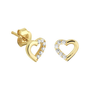 oorknoppen hart zirkonia 14K geelgoud
