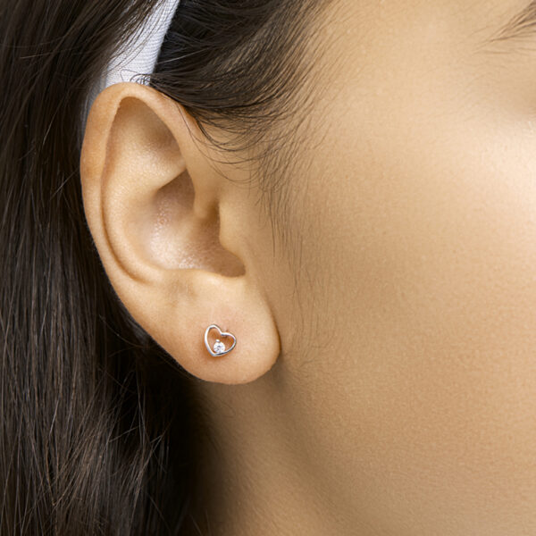 oorknoppen hart zirkonia zilver gerhodineerd - Afbeelding 2