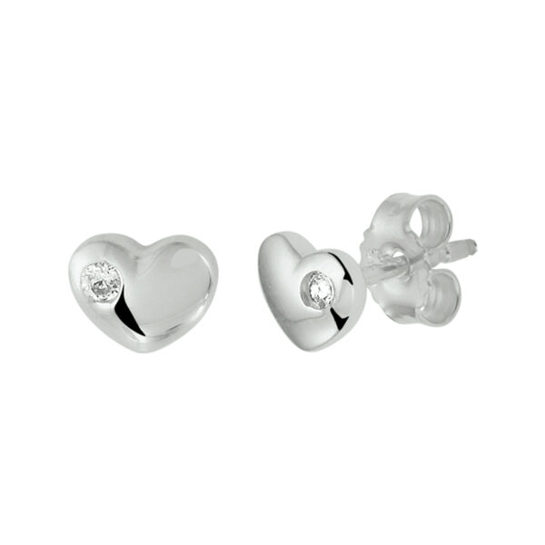 oorknoppen hart zirkonia zilver gerhodineerd