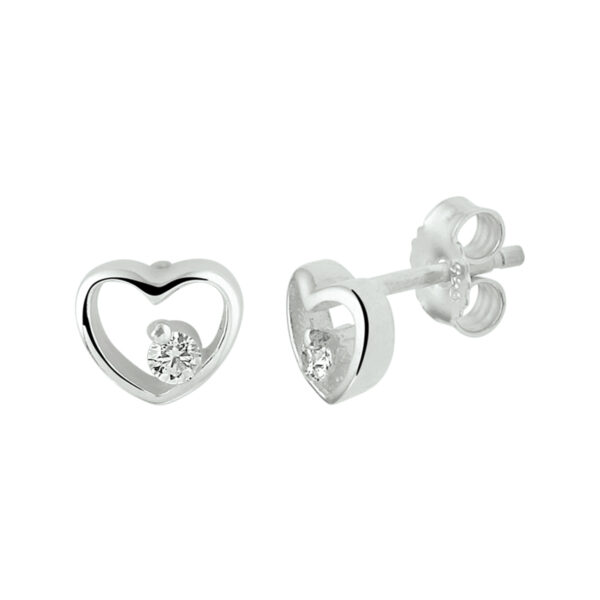 oorknoppen hart zirkonia zilver gerhodineerd