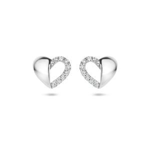 oorknoppen hart zirkonia zilver gerhodineerd