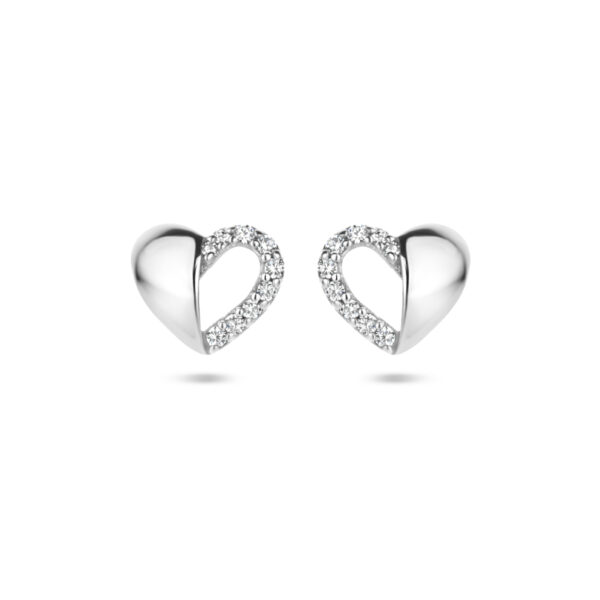 oorknoppen hart zirkonia zilver gerhodineerd